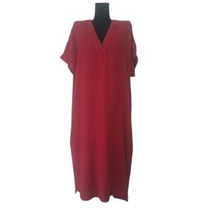 Wonderly Distressed Red V-Neck Midi Lounge Dress